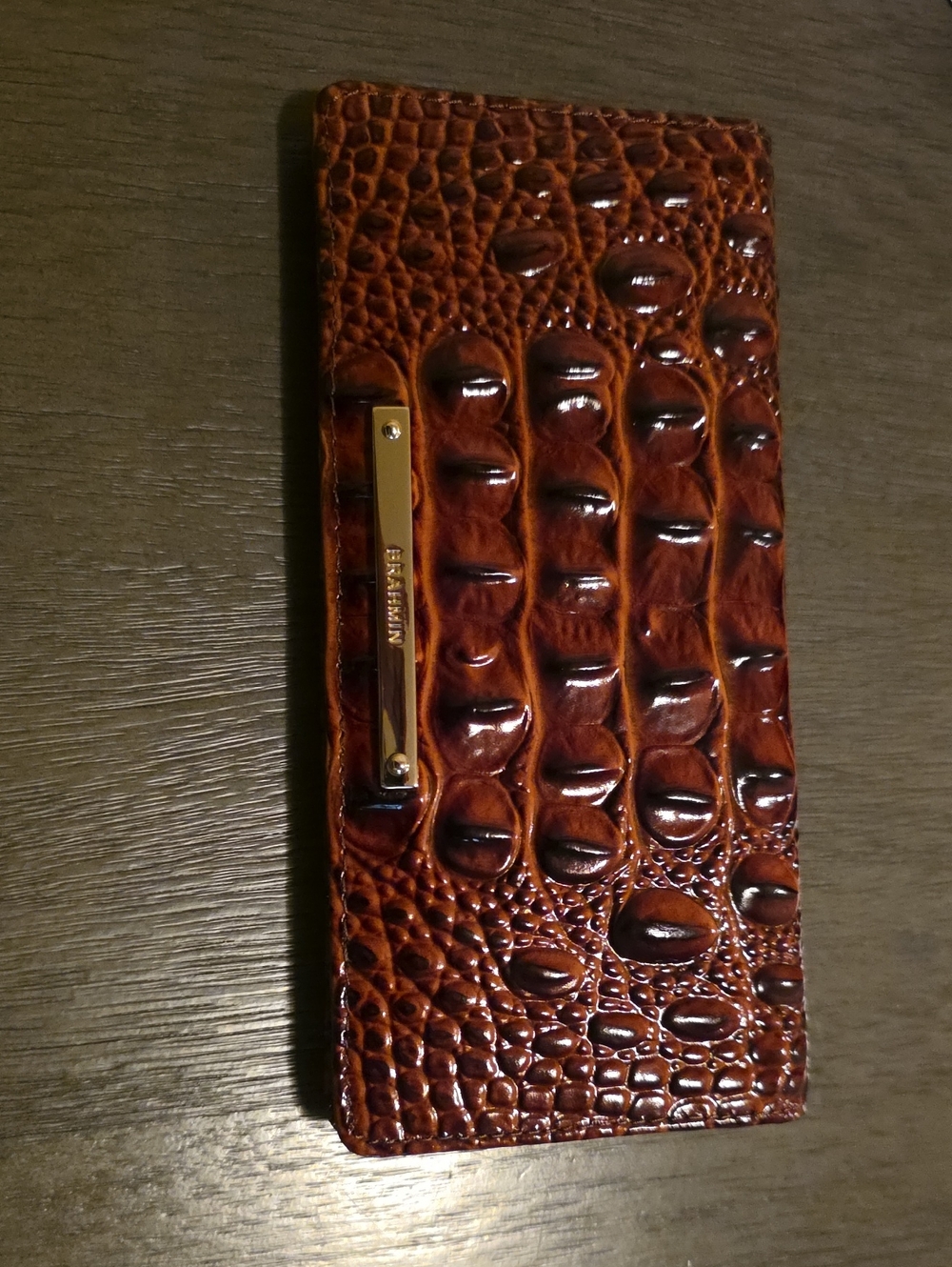 Brahmin Croc-Embossed Continental Wallet in pecan. - Picture 4 of 8